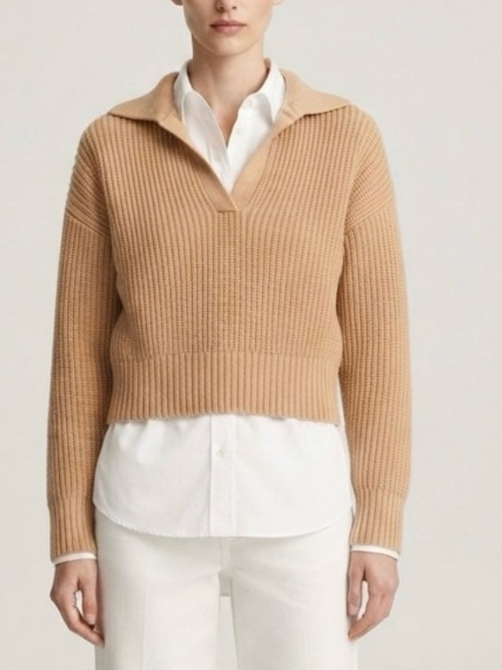 J. Crew Beige V-Neck Hooded Sweater